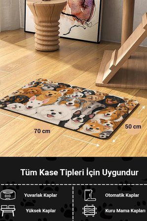 MAtGo Pati Kedi Köpek Beslenme Matı 50x70cm Su Geçirmez Mama Kabı Altlığı Paspası Pati Portresi