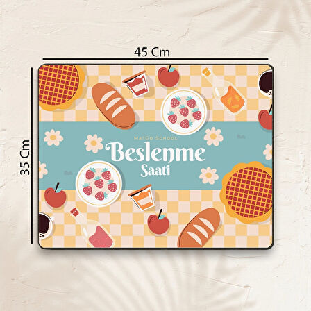 MAtGo School Beslenme Saati Çilekli Sıvı Geçirmez Beslenme Matı Yıkanır Okul Yemek Pad 35x45cm