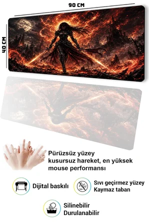 SonicTouch Klavye Mousepad 40x90cm Dikişsiz Pürüzsüz Sıvı Geçirmez Kaymaz Taban Kor Savaşçısı