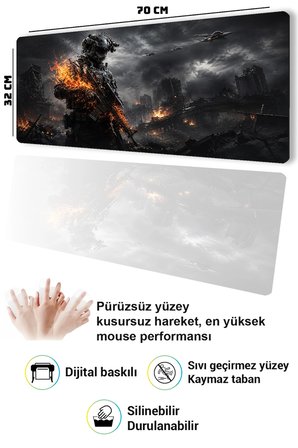 SonicTouch Klavye Mousepad 32x70cm Dikişsiz Pürüzsüz Sıvı Geçirmez Kaymaz Taban Ateş Hattı
