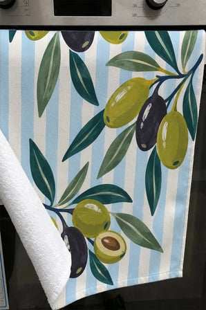 Valerine Life El Kurulama Havlusu 30x50cm Mutfak, Fırın için Pamuklu Emici Zeytin Hasadı
