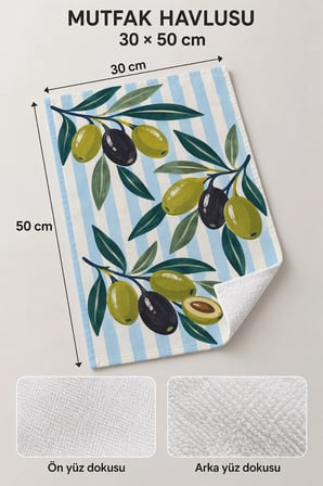 Valerine Life El Kurulama Havlusu 30x50cm Mutfak, Fırın için Pamuklu Emici Zeytin Hasadı