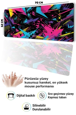 SonicTouch Klavye Mousepad 32x70cm Dikişsiz Pürüzsüz Sıvı Geçirmez Kaymaz Taban Retro Patlama