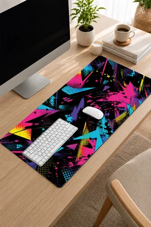 SonicTouch Klavye Mousepad 32x70cm Dikişsiz Pürüzsüz Sıvı Geçirmez Kaymaz Taban Retro Patlama