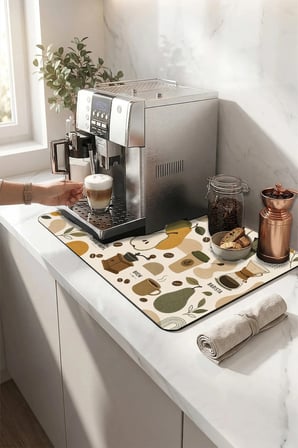 Valerine Life Kahve Espresso Makinesi Matı 35x45cm Çaycı Pad Su Geçirmez Pear & Coffee