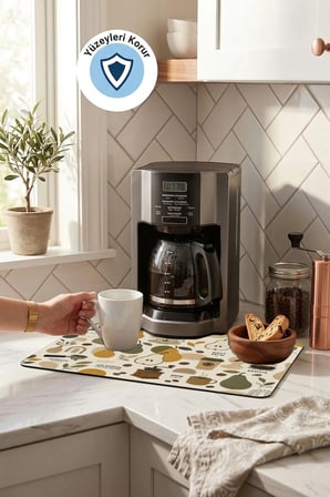 Valerine Life Kahve Espresso Makinesi Matı 35x45cm Çaycı Pad Su Geçirmez Pear & Coffee