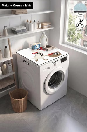 Valerine Life Çamaşır Kurutma Makinesi Üstü Düzenleyici Matı Sıvı Geçirmez Örtü Çizgili Kaz
