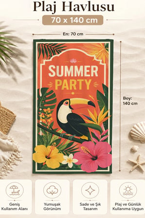 Valerine Life Plaj Havlusu 70x140cm Havuz Spa Sauna Spor Pamuklu Emici Toucan Summer Party