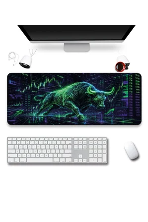 SonicTouch Klavye Mousepad 40x90cm Dikişsiz Pürüzsüz Sıvı Geçirmez Kaymaz Taban Neon Bull Market