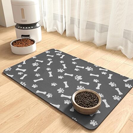 MAtGo Pati Besleme Matı Pati ve Kemikli Kaymaz Antrasit Gri Kedi Köpek Mama Pad/Paspası 40x60cm