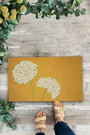 Valerine Life Kişniş Çiçeği Zarafeti Sarı Renk Welcome Hoş Geldiniz Kapı Önü Paspası 45x70cm