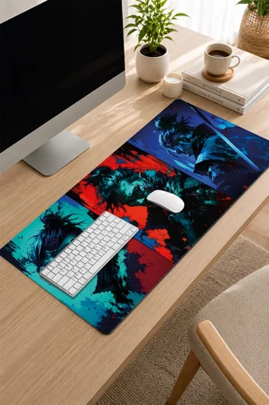 SonicTouch Klavye Mousepad 32x70cm Dikişsiz Pürüzsüz Sıvı Geçirmez Kaymaz Taban Neon Samurai
