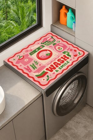 Valerine Life Çamaşır Kurutma Makinesi Üstü Düzenleyici Matı Sıvı Geçirmez Örtü Yıka ve Gülümse