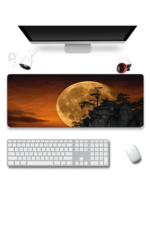 SonicTouch Klavye Mousepad 32x70cm Dikişsiz Pürüzsüz Sıvı Geçirmez Kaymaz Taban Kehribar Ay