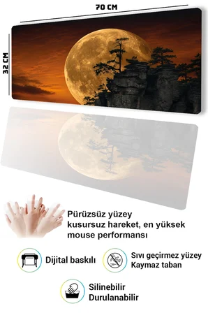 SonicTouch Klavye Mousepad 32x70cm Dikişsiz Pürüzsüz Sıvı Geçirmez Kaymaz Taban Kehribar Ay
