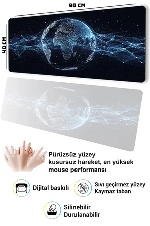SonicTouch Klavye Mousepad 40x90cm Dikişsiz Pürüzsüz Sıvı Geçirmez Kaymaz Taban Küresel Ağ
