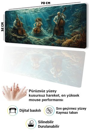 SonicTouch Klavye Mousepad 32x70cm Dikişsiz Pürüzsüz Sıvı Geçirmez Kaymaz Taban Okyanus Senfonisi