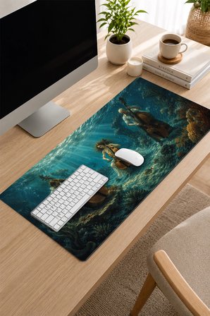 SonicTouch Klavye Mousepad 32x70cm Dikişsiz Pürüzsüz Sıvı Geçirmez Kaymaz Taban Okyanus Senfonisi