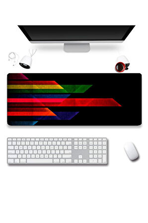 SonicTouch Renkli Soyut Çizgiler Gamer Oyuncu Dikişsiz Sıvı Geçirmez Klavye Mouse Pad 32x70Cm