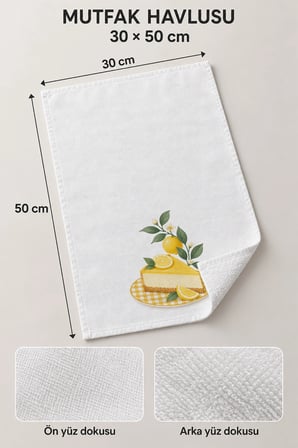 Valerine Life El Kurulama Havlusu 30x50cm Mutfak, Fırın için Pamuklu Emici Limon Rüyası