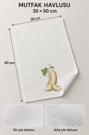 Valerine Life El Kurulama Havlusu 30x50cm Mutfak, Fırın için Pamuklu Emici Kavun Dilimi