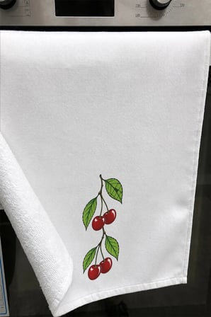 Valerine Life El Kurulama Havlusu 30x50cm Mutfak, Fırın için Pamuklu Emici Dalında Kiraz