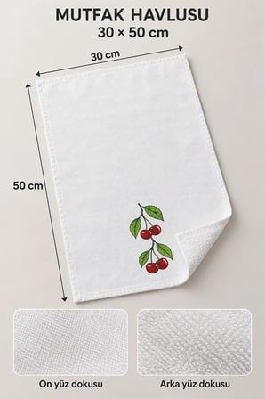 Valerine Life El Kurulama Havlusu 30x50cm Mutfak, Fırın için Pamuklu Emici Dalında Kiraz