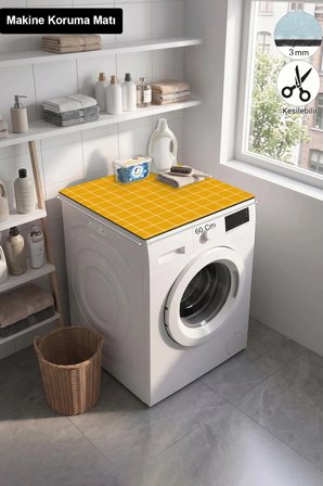 Valerine Life Çamaşır Kurutma Makinesi Üstü Düzenleyici Matı Sıvı Geçirmez Örtü Hardal Kareler
