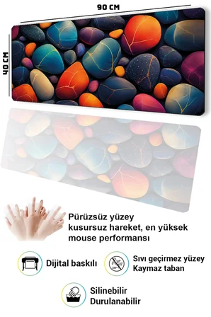 SonicTouch Klavye Mousepad 40x90cm Dikişsiz Pürüzsüz Sıvı Geçirmez Kaymaz Taban Kintsugi Çakılları