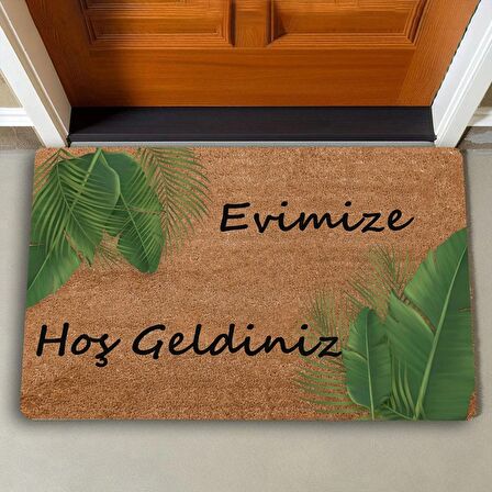 Valerine Life Tropikal Palmiye Yaprağı Evimize Hoş Geldiniz Kapı Önü Paspası 45x70cm