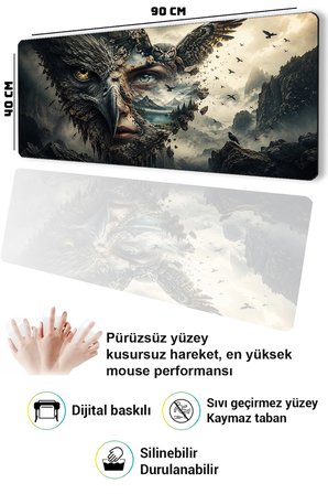 SonicTouch Klavye Mousepad 40x90cm Dikişsiz Pürüzsüz Sıvı Geçirmez Kaymaz Taban Baykuş Ruhu