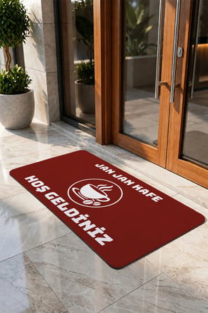 Valerine Life Kapı Önü Paspası 50x90cm Dijital Baskı Kaymaz Kişiye Firmaya Özel Kafe