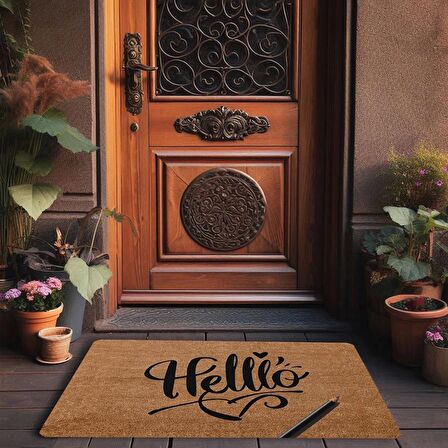 Valerine Life El Yazılı Helllooo ve Kalem Welcome Hoş Geldiniz Kapı Önü Paspası 45x70cm