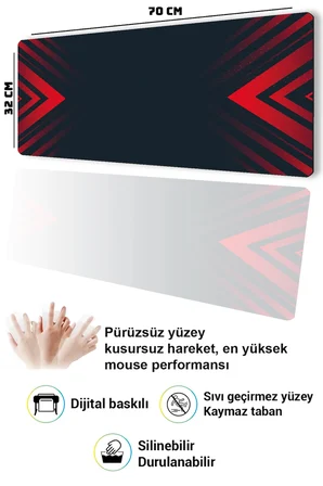 SonicTouch Klavye Mousepad 32x70cm Dikişsiz Pürüzsüz Sıvı Geçirmez Kaymaz Taban Kırmızı Hücum