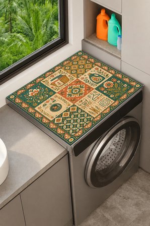 Valerine Life Çamaşır Kurutma Makinesi Üstü Düzenleyici Matı Sıvı Geçirmez Örtü Anadolu Karoları