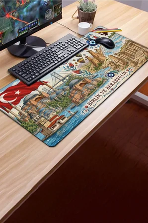 SonicTouch Klavye Mousepad 40x90cm Dikişsiz Pürüzsüz Sıvı Geçirmez Kaymaz Taban Türkiye Mozaiği