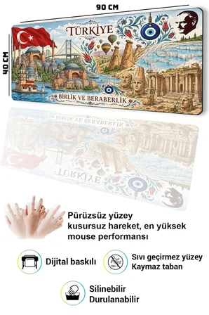 SonicTouch Klavye Mousepad 40x90cm Dikişsiz Pürüzsüz Sıvı Geçirmez Kaymaz Taban Türkiye Mozaiği
