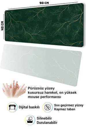SonicTouch Klavye Mousepad 40x90cm Dikişsiz Pürüzsüz Sıvı Geçirmez Kaymaz Taban Altın Yapraklar