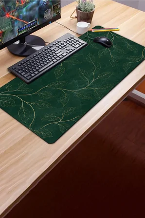 SonicTouch Klavye Mousepad 40x90cm Dikişsiz Pürüzsüz Sıvı Geçirmez Kaymaz Taban Altın Yapraklar
