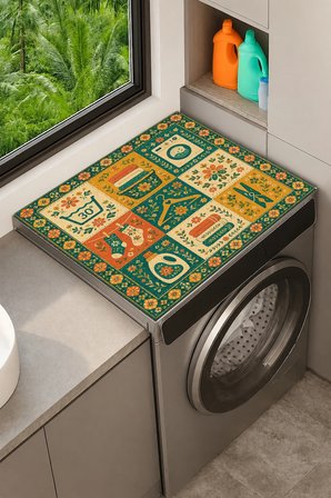 Valerine Life Çamaşır Kurutma Makinesi Üstü Düzenleyici Mat Sıvı Geçirmez Örtü Retro Çamaşır Bahçesi