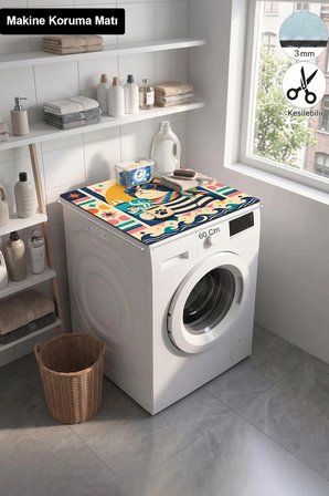 Valerine Life Çamaşır Kurutma Makinesi Üstü Düzenleyici Matı Sıvı Geçirmez Örtü Akdeniz Patisi
