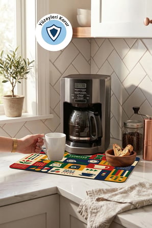 Valerine Life Kahve Espresso Makinesi Matı 35x45cm Çaycı Pad Su Geçirmez Geometrik Barista Blokları
