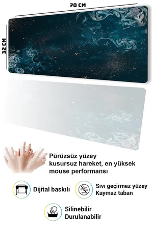 SonicTouch Klavye Mousepad 32x70cm Dikişsiz Pürüzsüz Sıvı Geçirmez Kaymaz Taban Gece Nebulası