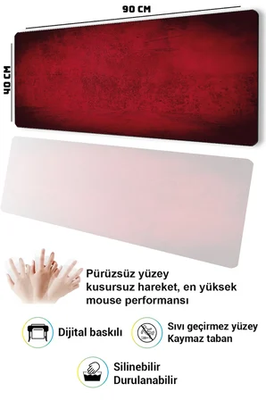 SonicTouch Klavye Mousepad 40x90cm Dikişsiz Pürüzsüz Sıvı Geçirmez Kaymaz Taban Kızıl Doku