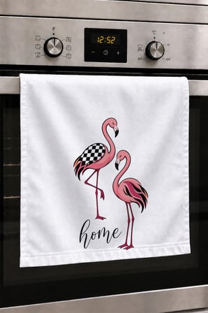 Valerine Life El Kurulama Havlusu 30x50cm Mutfak, Fırın için Pamuklu Emici Damalı Flamingo