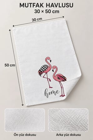 Valerine Life El Kurulama Havlusu 30x50cm Mutfak, Fırın için Pamuklu Emici Damalı Flamingo