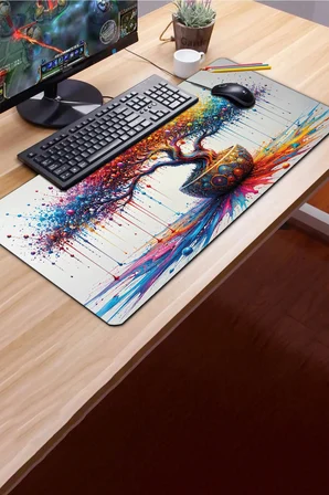 SonicTouch Klavye Mousepad 40x90cm Dikişsiz Pürüzsüz Sıvı Geçirmez Kaymaz Taban Renkli Hayat Ağacı