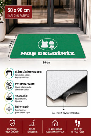 Valerine Life Kapı Önü Paspası 50x90cm Dijital Baskı Kaymaz Kişiye Firmaya Özel İç Giyim