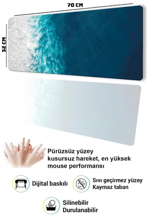 SonicTouch Klavye Mousepad 32x70cm Dikişsiz Pürüzsüz Sıvı Geçirmez Kaymaz Taban Sonsuz Okyanus