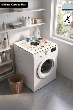 Valerine Life Çamaşır Kurutma Makinesi Üstü Düzenleyici Matı Sıvı Geçirmez Örtü Kara Kuzu Neşesi